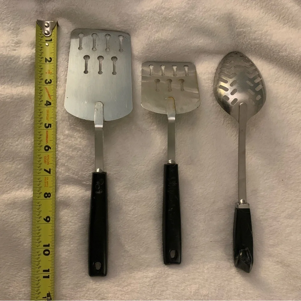 Vtg Ecko Lot of 3 Spatula Turner Keyhole Slot Utensils Black Handle Made in USA